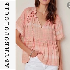 ANTHROPOLOGIE PILCRO Pink Peach Gingham Plaid Top
